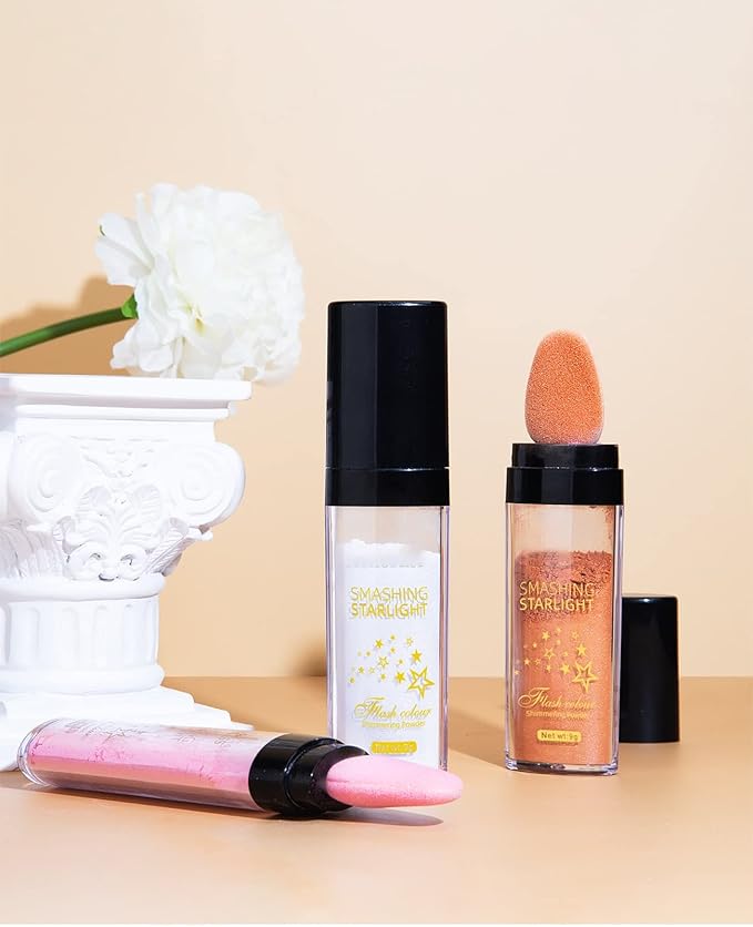 Fairy Highlight Puff Stick Highlight Patting Powder - Multi-Functional Shimmer Powder for Illuminating and Brightening Your Face and Body (#02 Pink)