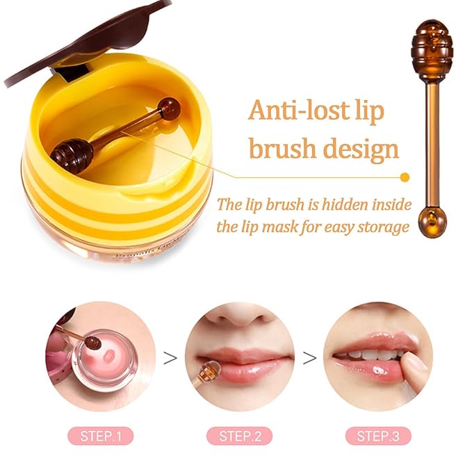 Watermelon Sleeping Lip Mask, Bee Lip Balm Lip Mask Honey Pot, Lip Mask Overnight Propolis Moisturizing Lip Balm with Stick, Hydrating Repair Prevention Dry & Cracked Lip Scrubs Exfoliato