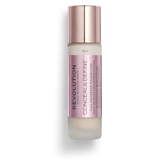 Revolution Beauty, Conceal & Define Foundation, Full Coverage, Long-Lasting Matte Finish, Vegan & Cruelty Free, F1 Fair Skin Tones, 0.8 Fl. Oz.