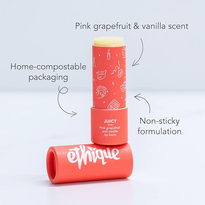 Ethique Juicy Nourishing Lip Balm - Plastic-Free, Vegan, Cruelty-Free, Eco-Friendly, 0.32 oz (Pack of 1)