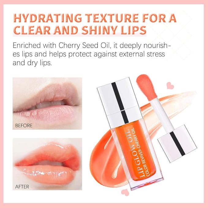 Lip Glow Oil, Care Of Lips Enjoy Lip Spa, Lip Color Oil, Hydrating Lip Balm, Lip Oil Gloss Tinted Hydrating Lip Care, Lip Lines Lip Crystal Jelly Moisturizing (004 Coral)