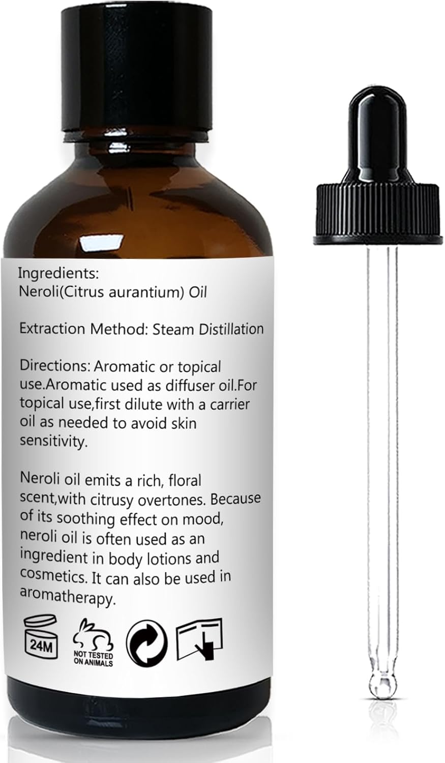 Neroli Essential Oil 1 Oz- 100% Pure & Undiluted Orange Blossom Oil for Diffuser, Skin Care, Massage & DIY