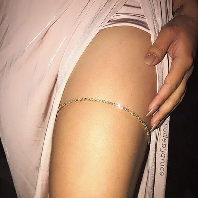 Boho Crystal Thigh Chain Gold Body Chain Leg Chains Body Jewelry Accessories for Women and Girls (Gold)