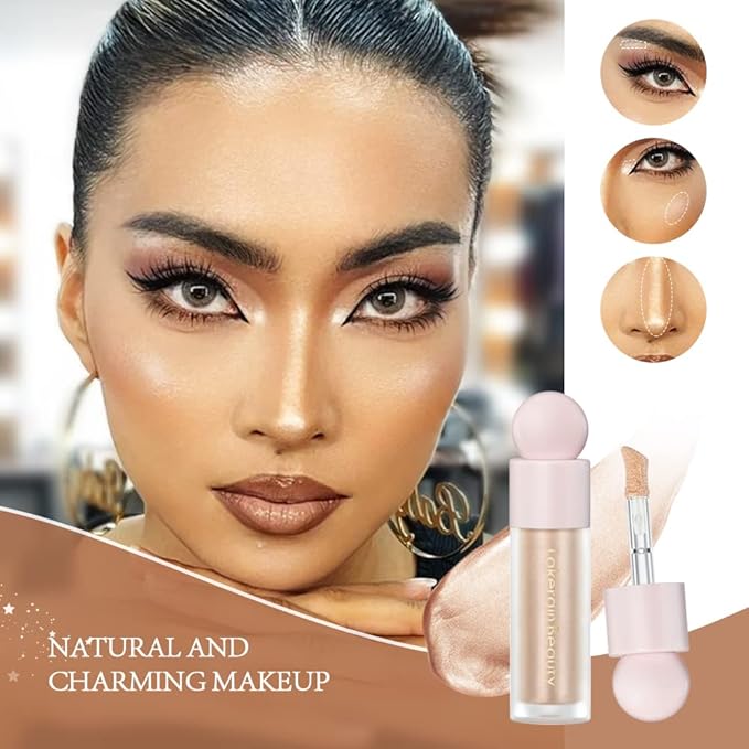 Liquid Highlighter - Luminous Finish Light Liquid Luminizer Makeup Enhanced with Pearl Particles & Botanical Blend, Weightless Dewy Glow for Radiant Skin, Vegan, Cruelty-Free (#03 Rose gold)
