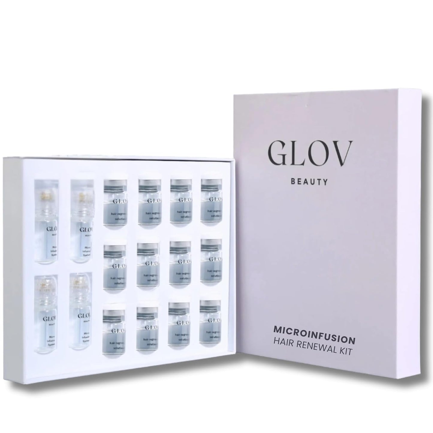 Micro Infusion Hair Renewal Kit - with Hyaluronic Acid, Peptide & Botanical Serum Ampoules - Helps Promote Fuller, Hydrated Strands - 0.25mm Stamp for Scalp Care