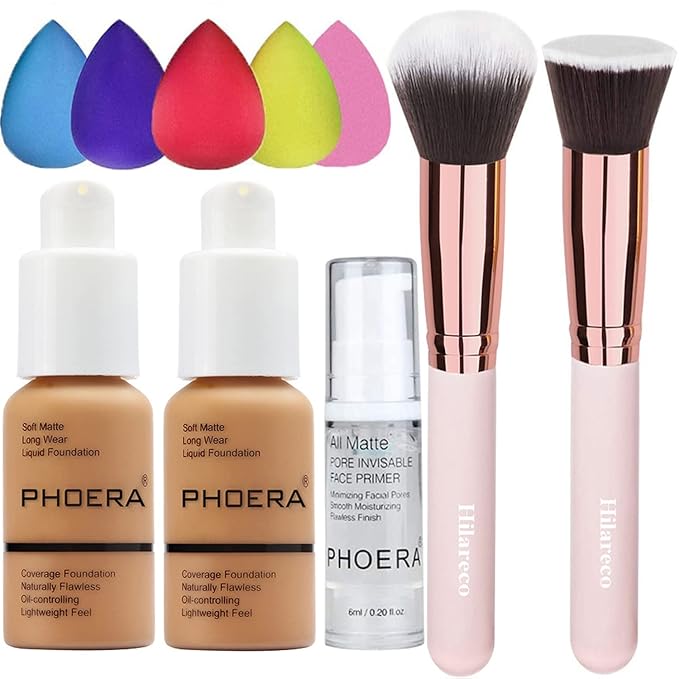Phoera Foundation,Full Coverage Foundation,Hilareco Concealer Foundation Flawless 30ml Natural Matte Oil Control Concealer Facial Blemish for Women Girls (2 PCS 106 Warm Sun)