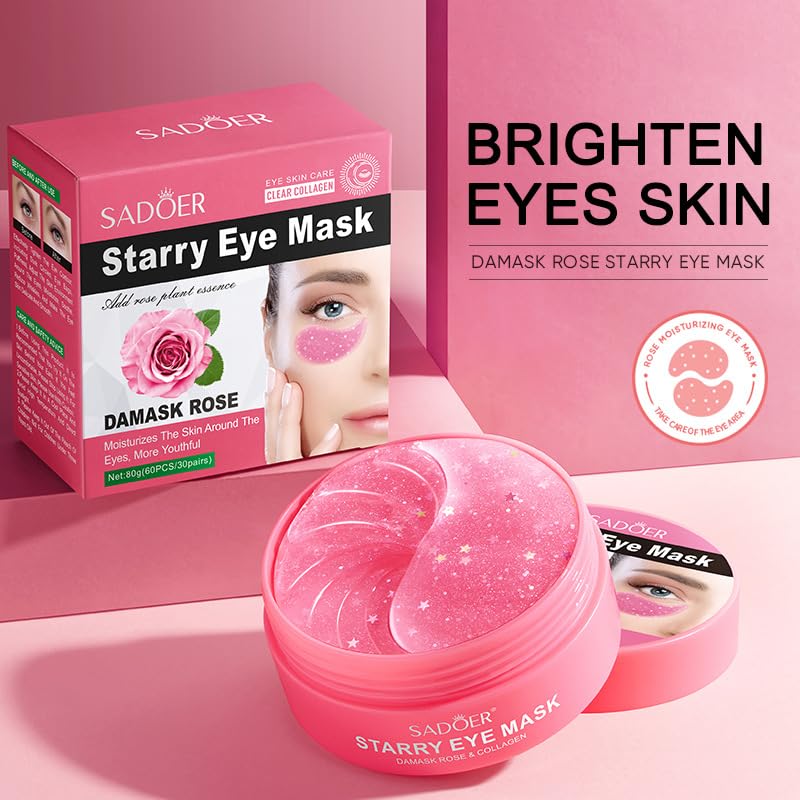 60pcs/30pairs Rose Hyaluronic Acid Eye Masks,For Moisturizing Eye Patches, Firming Eye Skin, Smoothing Fine Lines, Starry Eye Masks, More Youthful 80g.