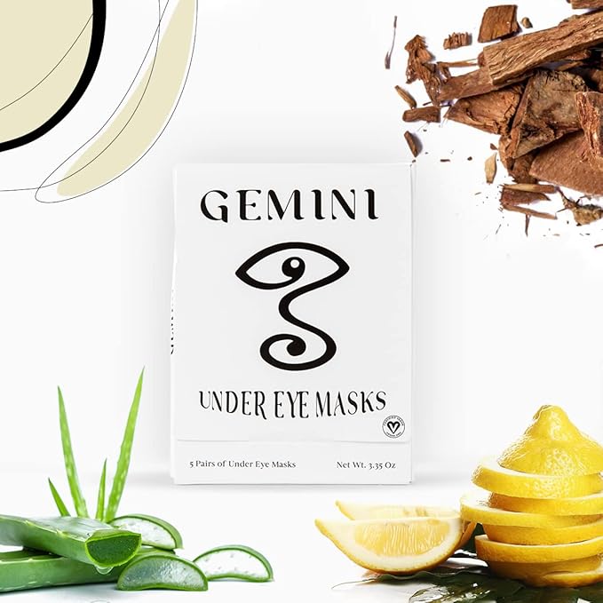 Gemini Under Eye Patches for puffy eyes, dark circles, under eye bags and wrinkles - 5 pairs biocellulose under eye masks for personal care - Certified Vegan