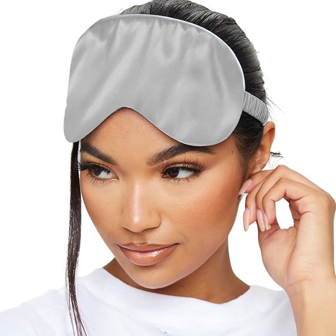 SMUG Satin Sleep Mask & Eye Mask | Travel Sleep Masks for Women & Men | Soft Sleeping Eye Mask to Nourish Skin & Reduce Dark Circles | Eye Sleep Mask Shades to Block Out Light | Cherry Blossom | Gray