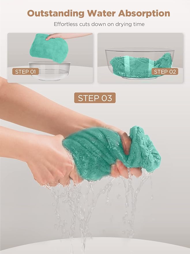 Hicober Microfiber Towel, Turbans for Wet Hair, Drying Wrap Towels for Curly Hair Women Towel Wrap for Kids-Purple,Green,Grey-Pack of 3