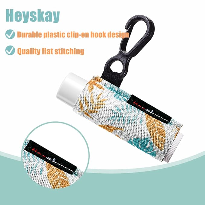 3PCS Lip Balm Holder Lip Gloss Sleeves Keychain Lipstick Holder Keychain Chapstick Elastic Sleeves Bulk(Green Print Flower X3)