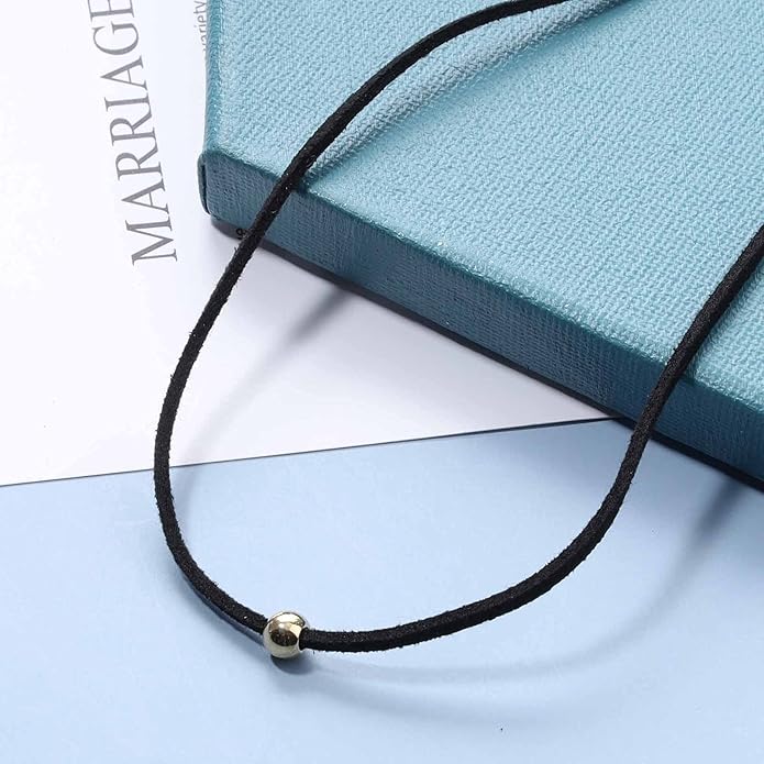 Boho Leather Choker Necklace Thin Black Suede Velvet Necklace Chain Vintage Minimalist Beaded Necklace 90s Chain Jewelry for Women Gifts