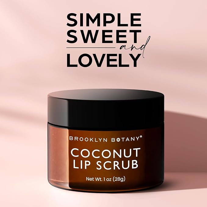 Brooklyn Botany Lip Scrub Exfoliator 1 oz – Lip Moisturizer for Dry Lips and Chapped Lips – Gentle Lip Exfoliator for Smooth and Brighter Lips – Coconut Flavor