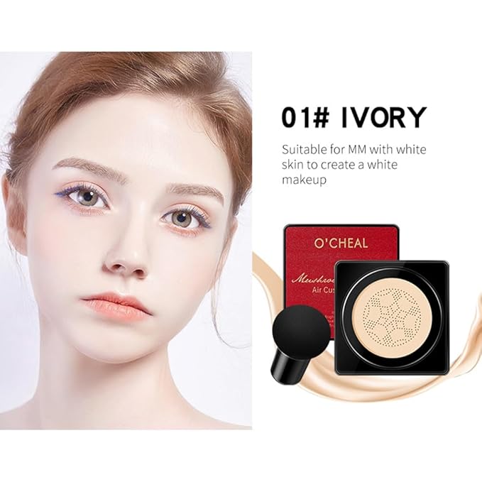 GL-Turelifes Mushroom Head Air Cushion CC Cream Foundation Water Feeling Flawless BB Cream Moisturizing Oil Control,lightweight & Smoothing Natural Face Concealer (H-01 Ivory, 0.53 Oz)