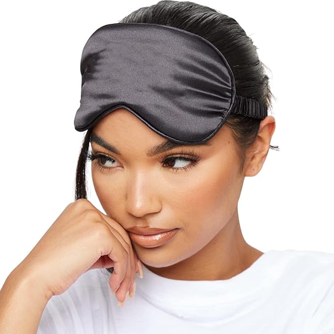 SMUG Satin Sleep Mask & Eye Mask - Deep Dream Sleep Masks for Women & Men - Soft Sleeping Eye Mask to Nourish Skin, & Reduce Dark Circles - Eye Sleep Mask to Block Out Light - Black 3-Pack