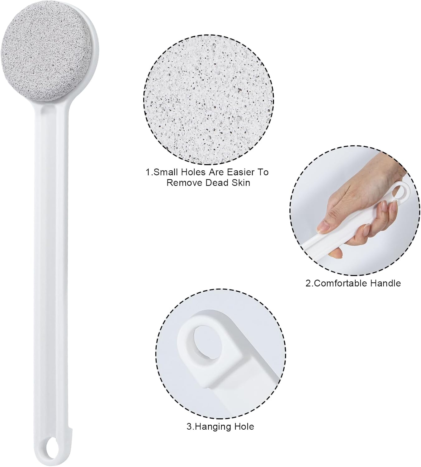 Pumice Stone for Feet with Long Handle, 2 Pack Hard Skin Callus Remover, Scrubber and Exfoliator for Dead Dry Skin, Softer & Smoother Feet, Pedicure Tool (Straight)