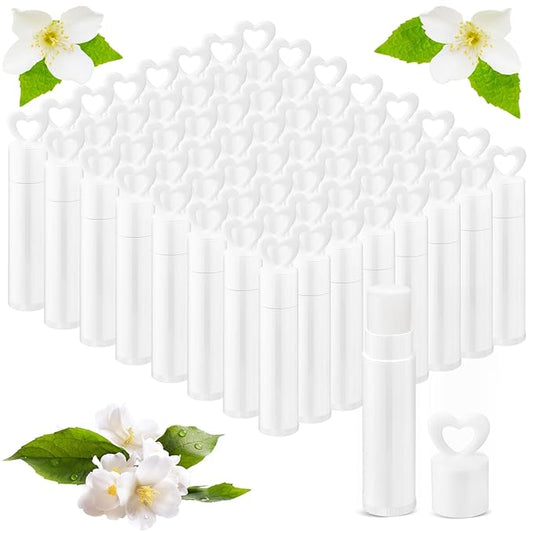100 Pcs Lip Balm Bulk Heart Shape Lip Balm Jasmine Scented Beeswax Lip Balm Moisturizing Lip Balm Add Your Own Labels for Teacher Baby Shower Coworkers Friend Gift
