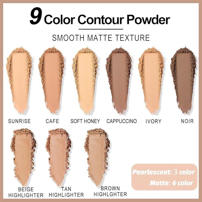 Professional Light Medium Brown Contour Highlight Palette,Multiple Full Coverage Makeup Palet for Correcting, Easy Blending, Long-lasting formula, Sculpt & Highlighting,Matte and Shimmer Finish-9A