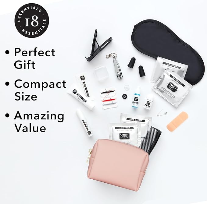 Pinch Provisions Travel Kit, includes 18 Must-Have Emergency Essential Items for Travelling, Ideal Road Trip or Airport Gift for Friends, Family & Peers, Portable Pouch