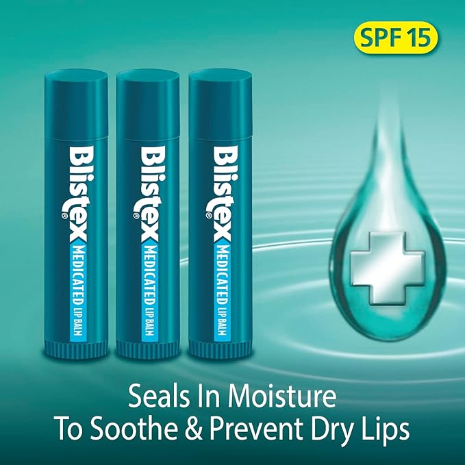 Blistex Medicated Lip Balm, 0.15 Ounce, 3 Count (Pack of 1) Prevent Dryness & Chapping, SPF 15 Sun Protection, Seals in Moisture, Hydrating Lip Balm, Easy Glide Formula for Full Coverage