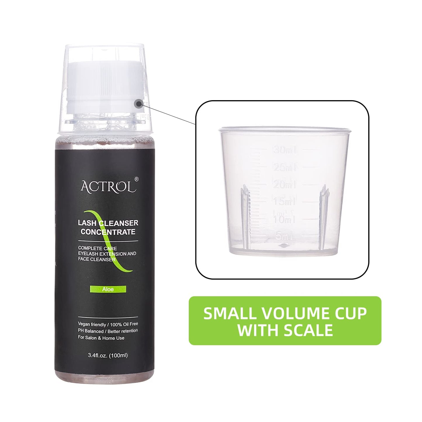 Eyelash Cleanser Concentrate 100ml Aloe Professional Lash Shampoo Foaming Cleanser Paraben & Sulfate Free Non-lrritating Wash for Extensions Lashes with Salon Home Care-Makes 20 Bottles