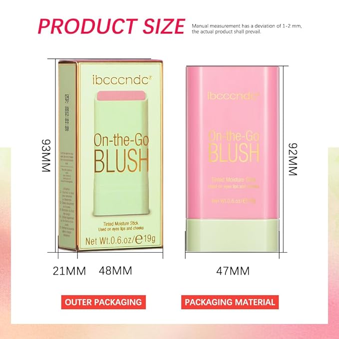 Blush Stick Matte Finish Waterproof Long Lasting Pink Red Cheek Lip Make-up Multi Lip Tint Stick Highlighter High Pigment Rouge Blush for Women Lady Daily Lip Cheek Makeup (2#hot red)