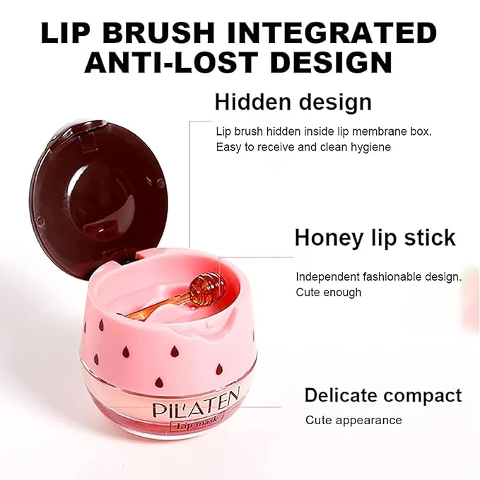 Bee Lip Balm Honey Pot, Strawberry & Honey Moisturizing Propolis Lip Mask, Hydrating & Prevention Dry and Cracked Lip Scrubs Exfoliator, Reduces Lip Lines (Green)