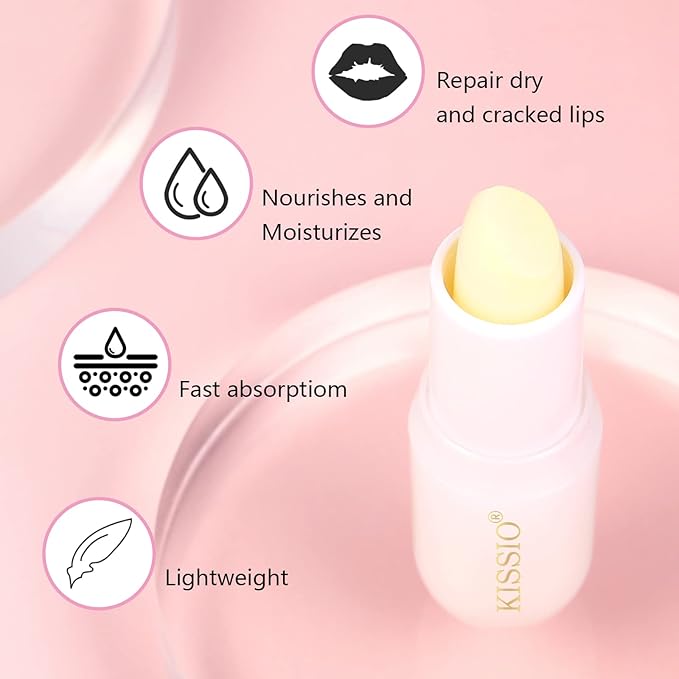 KISSIO Lip Balm,Long Lasting Nourishes and Hydration Lips,Vitamin Lip Balm with Cocoa Seed Butter,Macadamia Seed Oil and Vitamins,Lip care,Cruelty free,0.12 oz