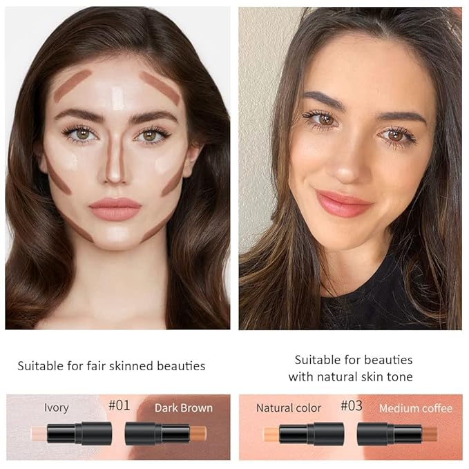 evpct 4 Colors Cream Contour Stick Makeup Kit Set Concealer Bronzer Stick Cream Contour Palette Contour Contouring Makeup Kit for Beginner Liquid Face Highlighter Makeup Stick contorno maquillaje 1+3