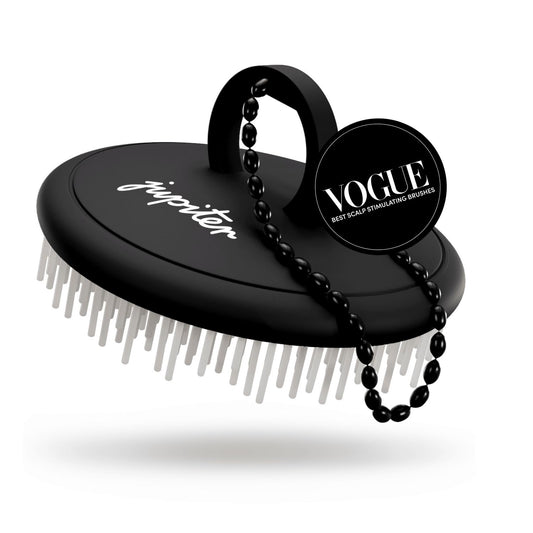 Jupiter Scalp Exfoliator - Scalp Massager Tool for Wet & Dry Hair - Ergonomic Detangler Brush - Dandruff Comb & Scrub to Remove Dandruff & Buildup and Support Circulation - Black/White