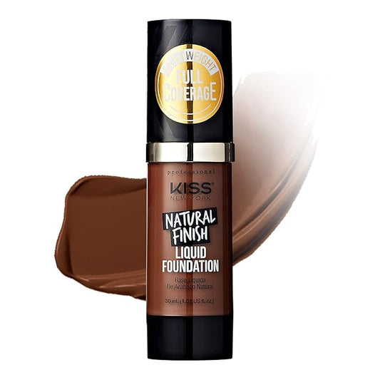 Kiss New York Professional Liquid Foundation - Lightweight and Hydrating Formula, Natural Finish, Control Shine, Cover Pores, Medium to Full Coverage, Green Tea Extract (Rich Mahogany)
