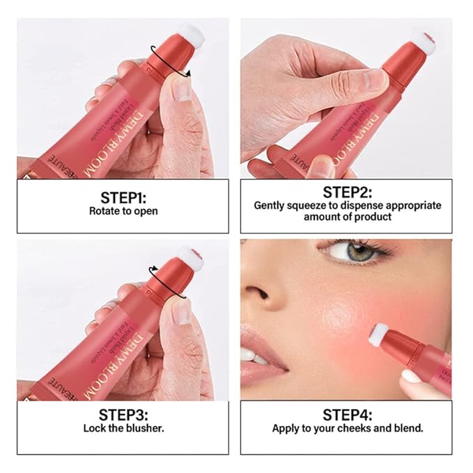 Mysense Liquid Blush Makeup Wand, Soft Cream Blush for Cheeks Tint, Matte Blush Contour Wand with Cushion Applicator, Dewy Finish, Weightless, Natural-Looking, 101 Ravishing-Nude Pink, 0.34fl.oz