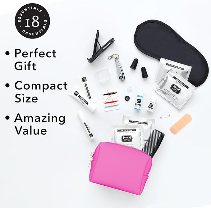 Pinch Provisions Travel Kit, includes 18 Must-Have Emergency Essential Items for Travelling, Ideal Road Trip or Airport Gift for Friends, Family & Peers, Portable Pouch