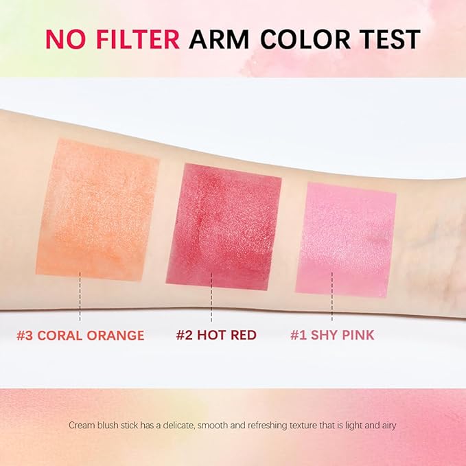 Multi-Use Makeup Blush Stick, 3-in-1 Cream Blush Stick Beauty Tinted Solid Blush Stick for Cheek/Eyes/Lips, Waterproof Moisturizer Stick, Suitable for All Skin (03# Coral Orange)