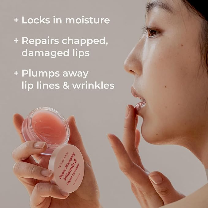 Natural Plumping Vitamin E Lip Mask, 0.46 Oz | Hydrating Lip Moisturizer For Soft, Smooth, Plump Lips, With Organic Shea Butter, Vegan Waxes, Collagen Boosters, Korean Skincare, Lip Gloss