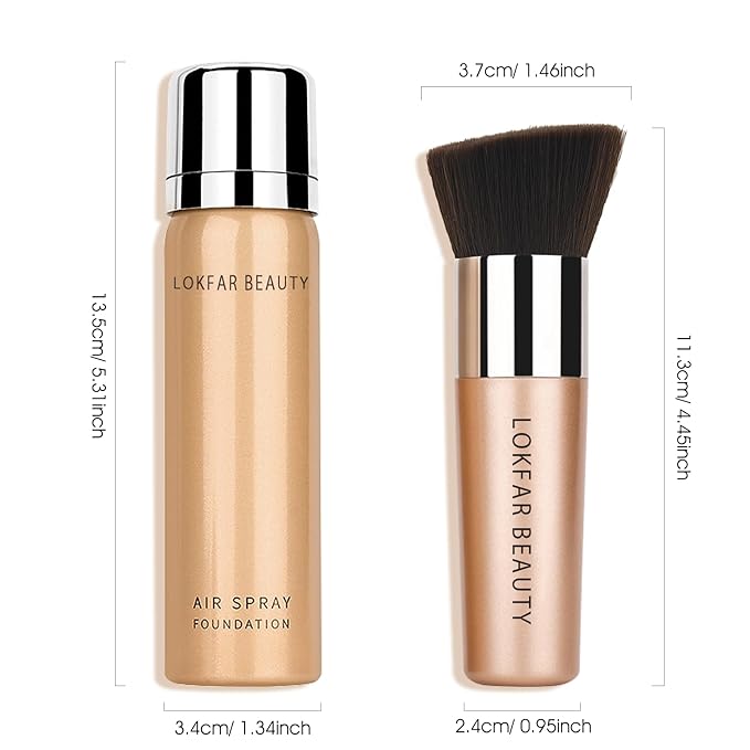 AirBrush Foundation Spray, Silky Mist Foundation Spray Makeup Set with Brush, Full Coverage Foundation for Smooth Radiant Finish, Formula Breathable Lightweight Hydrating | #04 Buff Beige