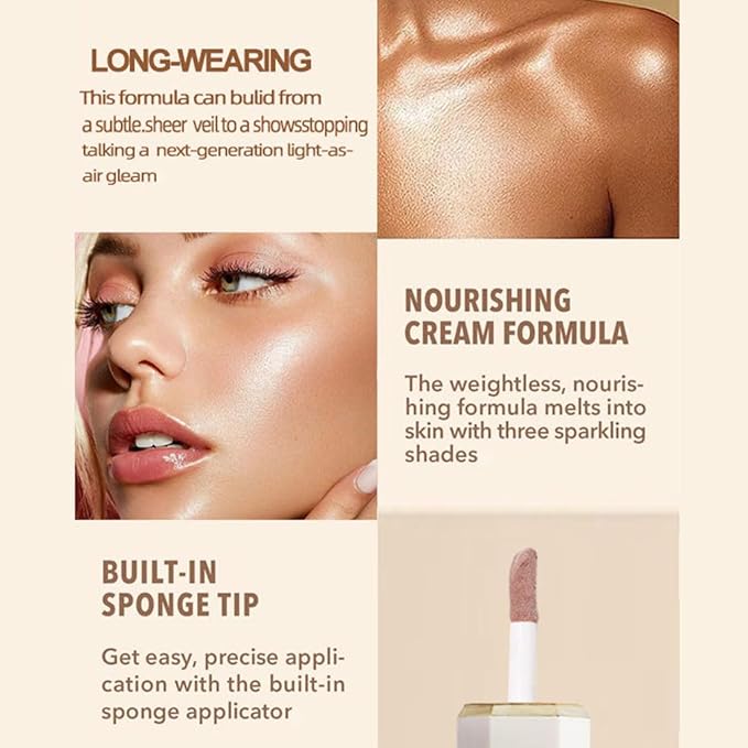 Liquid Highlighter Makeup, Long Lasting Liquid Luminizer for Glowing Skin Waterproof Smooth Glitter Highlight Face Illuminator Cream Contour Stick Body Shimmer Liquid Bronzer (#02 STARLIGHT)