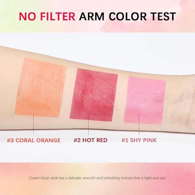 Soft Creamy Blush Stick,On-the-Go Blush,2-in-1 Cheek and Lip Tint,Waterproof Hydrating Solid Natural Moisture Smooth Blendable Matte Finish Face Blush Makeup,03 coral orange
