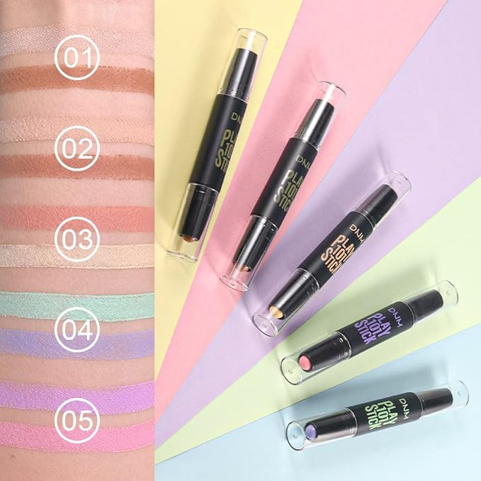 evpct 5Pcs 2In1 Face Cream Makeup Highlighter Highlight Contouring Concealer Contour Sticks Kit Bronzer Highlighter Makeup Stick and Contour Palette Illuminator Highly Piamented Long Lasting Brighten