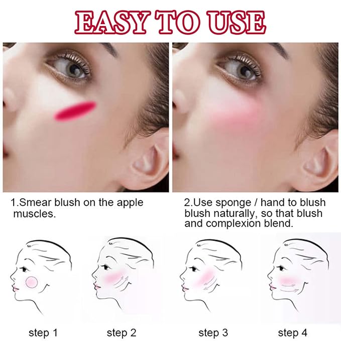 Cream Blush Stick,Blush Stick for Cheeks with Contour Brush,3-in-1 Long Lasting Waterproof Blush&Eye Shadow&Lip Gloss for All Skin Types（02 Rose Pink）