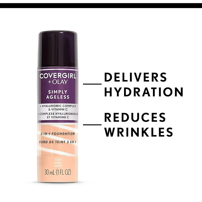 Covergirl + Olay Simply Ageless 3-in-1 Liquid Foundation, Creamy Natural & Simply Ageless Instant Wrinkle Blurring Pressed Powder, Buff Beige, 0.39 Oz.