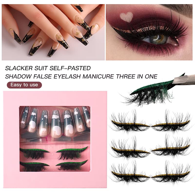 HBZGTLAD 3 in1 color eyeline Press On Nail with Eyelash Packing Boxes Set Package Pink White DIY Lashes and Nail Suit Box 1set… (SET-52)