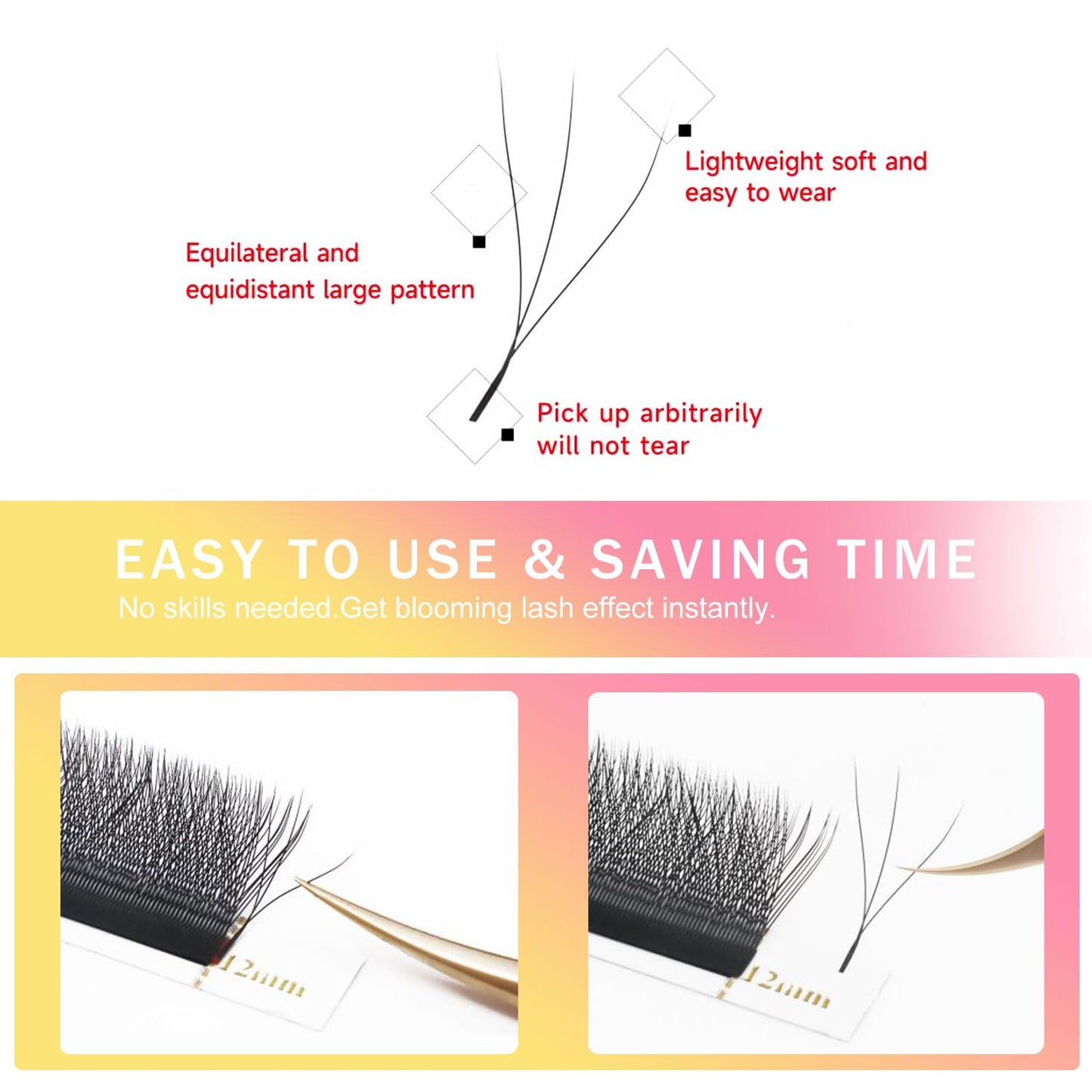 Lash Extensions 3D Eyelash Extensions W Lashes 0.07mm Thickness D Curl Lashes Mix 8-15mm Soft Lash Trays Pestañas Pelo a Pelo Natural Matte Black False Eyelashes Individual Lashes(W-3D-0.07-D,8-15mm)