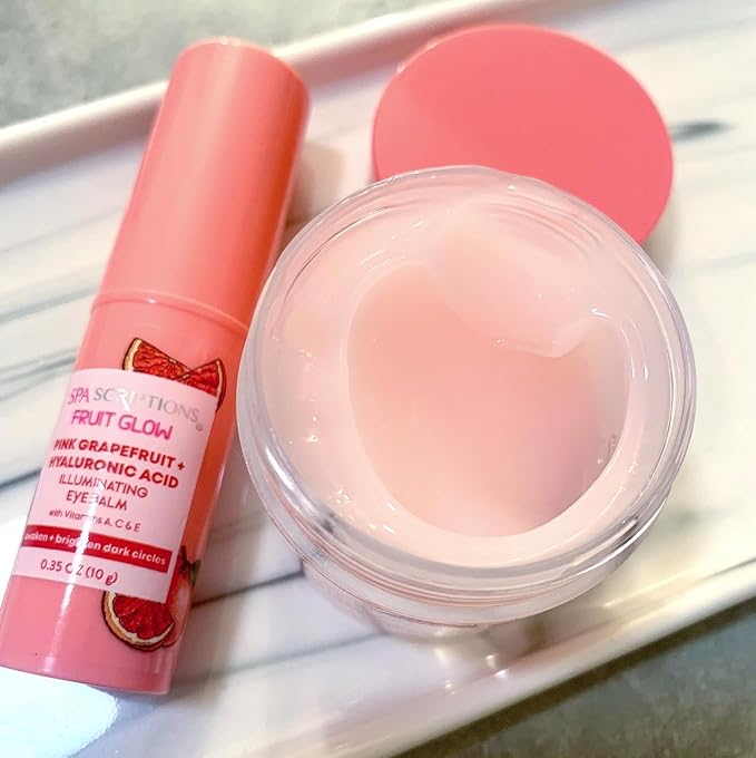 SpaScriptions Fruit Glow- Pink Grapefruit + Hyaluronic Acid Illuminating Eye Balm With Vitamins A, C & E 0.35 Oz