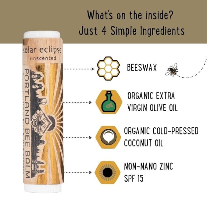 Portland Bee Balm Solar Eclipse All Natural Handmade Beeswax Based SPF 15 Lip Balm, 24 Count