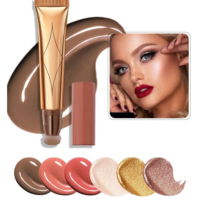 2 Color Contour Beauty Wand, Highlighter ，Face Concealer Contouring with Cushion Applicator Long Lasting & Smooth Matte Finish Liquid Illuminator Makeup Stick (01# Contour&02#Peach Pink)
