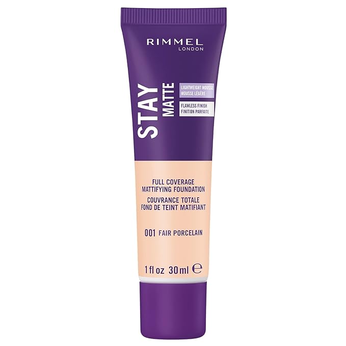 Rimmel London Stay Matte Liquid Mousse - 001 Fair Porcelain - Foundation, Lightweight, Shine Control, Oil-Free, 1oz