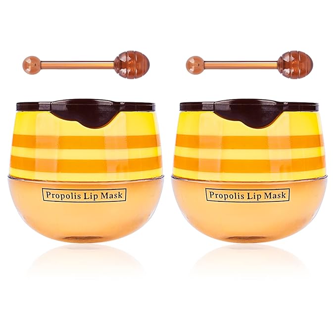 2Pcs Bee Lip Balm Honey Pot, Bee Honey Lip Sleeping Mask Overnight Repair Lip, Moisturizing Lip Mask Bee Lip Balm Pot with Wand, Hydrate Nourish Lips Lip Scrubs Exfoliator