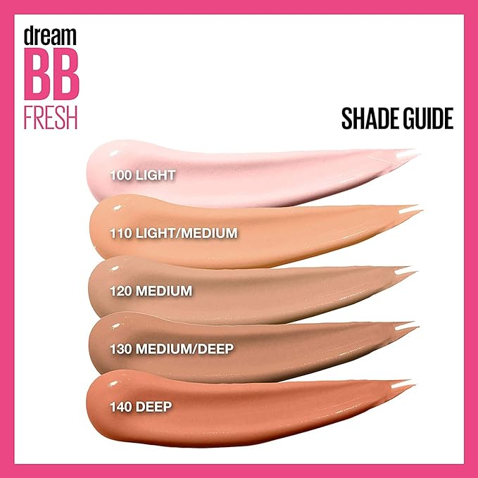 Maybelline Dream Fresh Skin Hydrating BB cream, 8-in-1 Skin Perfecting Beauty Balm with Broad Spectrum SPF 30, Sheer Tint Coverage, Oil-Free, Medium, 1 Fl Oz