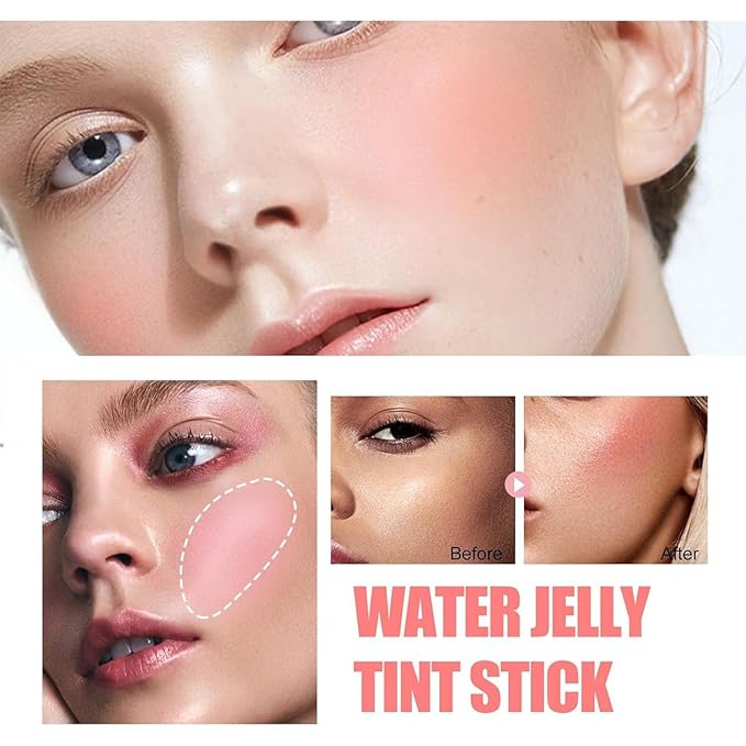 Milk Cooling Water Jelly Tint Blush Stick Face Makeup, Sheer Lip & Cheek Stain, Buildable Watercolor Finish,Vegan, Cruelty Free - 0.18 fl oz (CORAL)